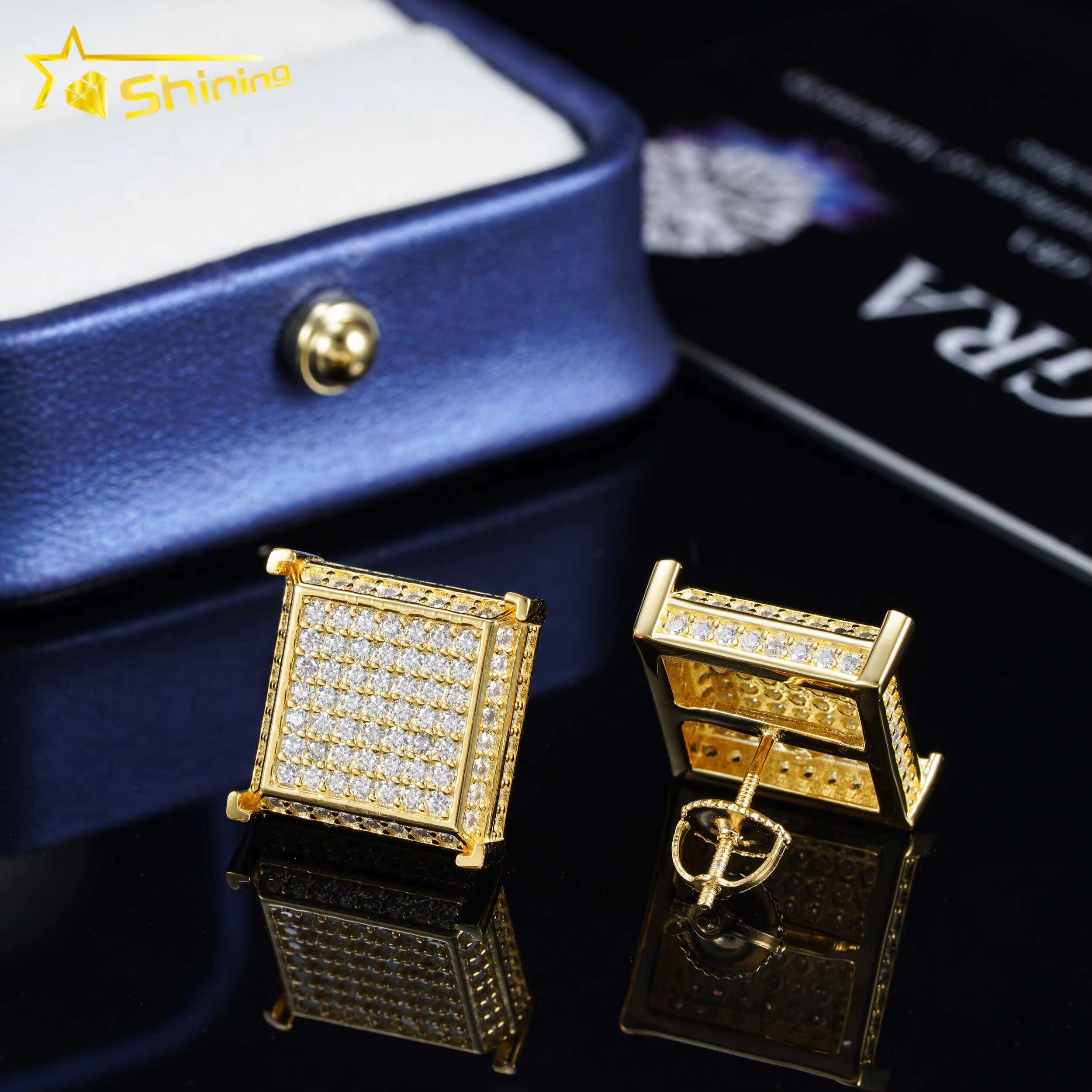 Ready to Ship Pass Diamond Tester GRA Certified 925 Sterling Silver Hip Hop Jewelry VVS D Color Moissanite Stud Earrings Mens