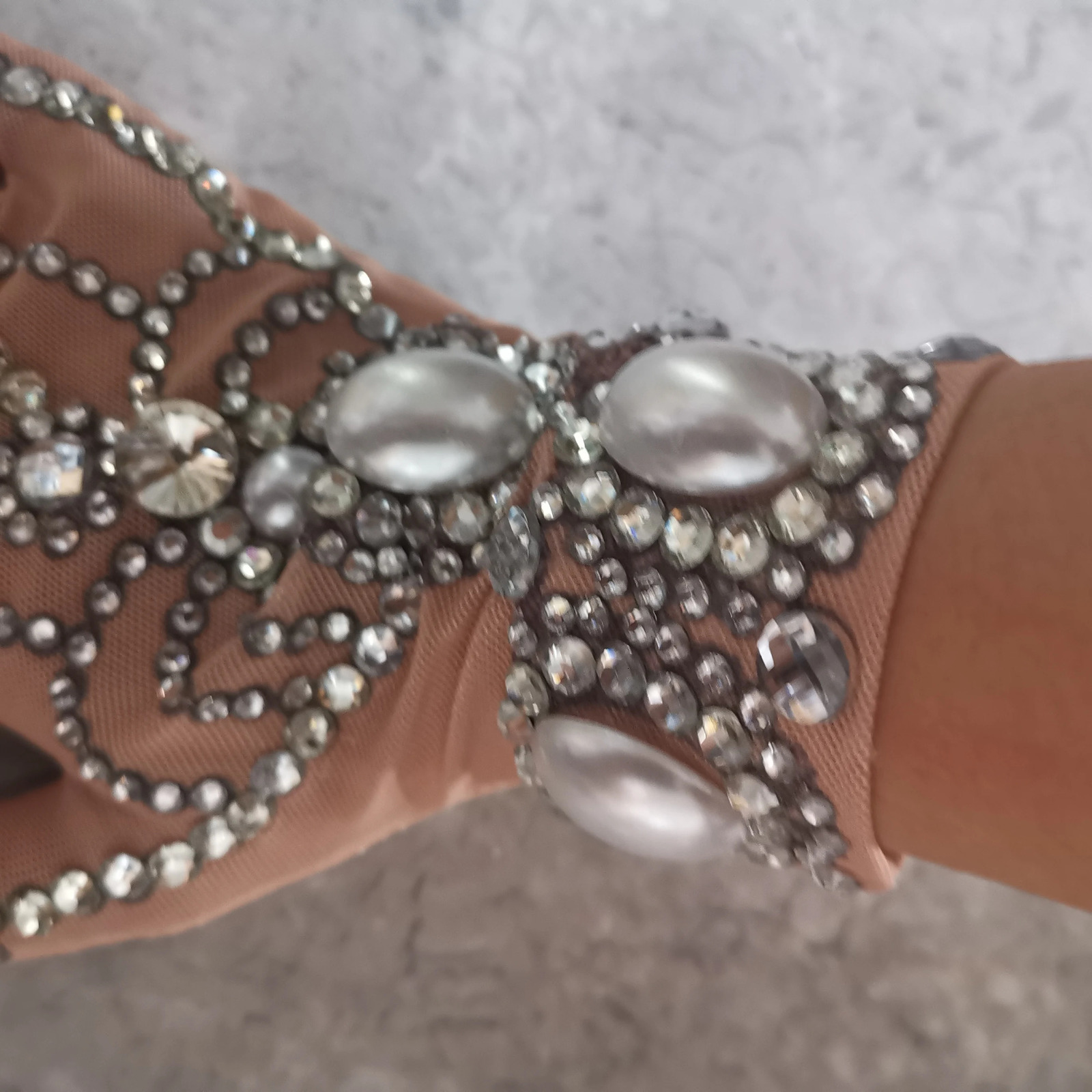 Rhinestone Pearls Short Mesh Gloves Shining Crystal Gloves Dancer Singer Nightclub Stage Performance Show Accessories 250420