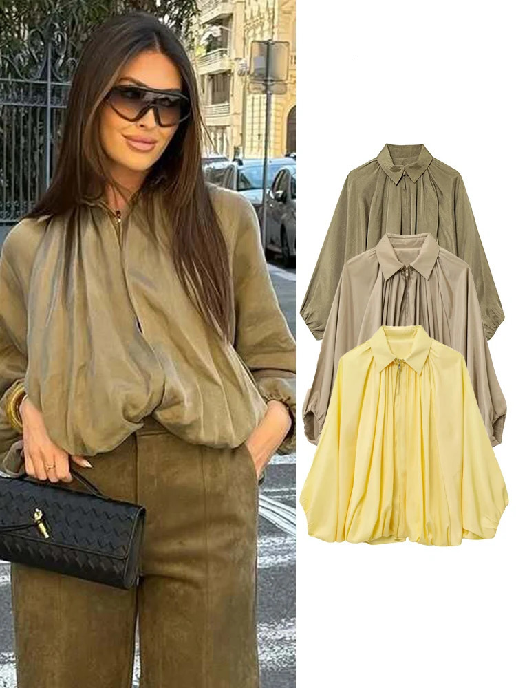 TFMLN womens fashion short bomber jacket casual loose lantern sleeve zipper spring clothing 250428