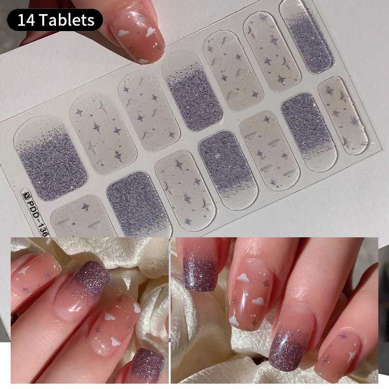 New semi curing packaging nail sticker Solid nail gel packaging adhesive Full cover slider Nd free UV lamp curing fast gel DIY nail decal H25429