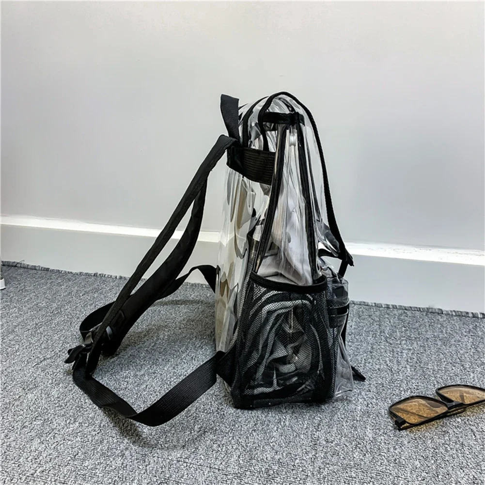 Transparent PVC laptop backpack waterproof fashion student backpack unisex large capacity transparent backpack approved for sports field 250427