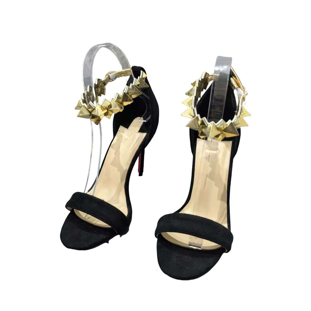 New style Luxurious Open Toe Sexy Stiletto Heels Advanced Black Gold Woman Wedding Party Rivet Decorated Women Shoes