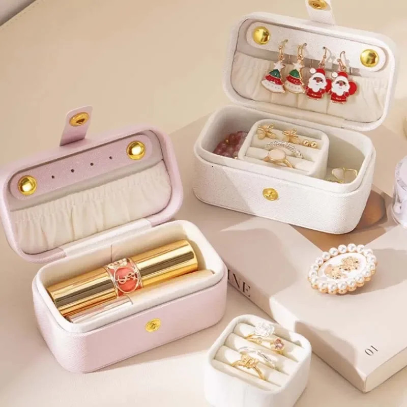 Square Pu Leather Solid Pink Color Jewelry Boxes for Women Ring Necklace Earrings Storage Daity Travel Portable Cases Wholesale 250428
