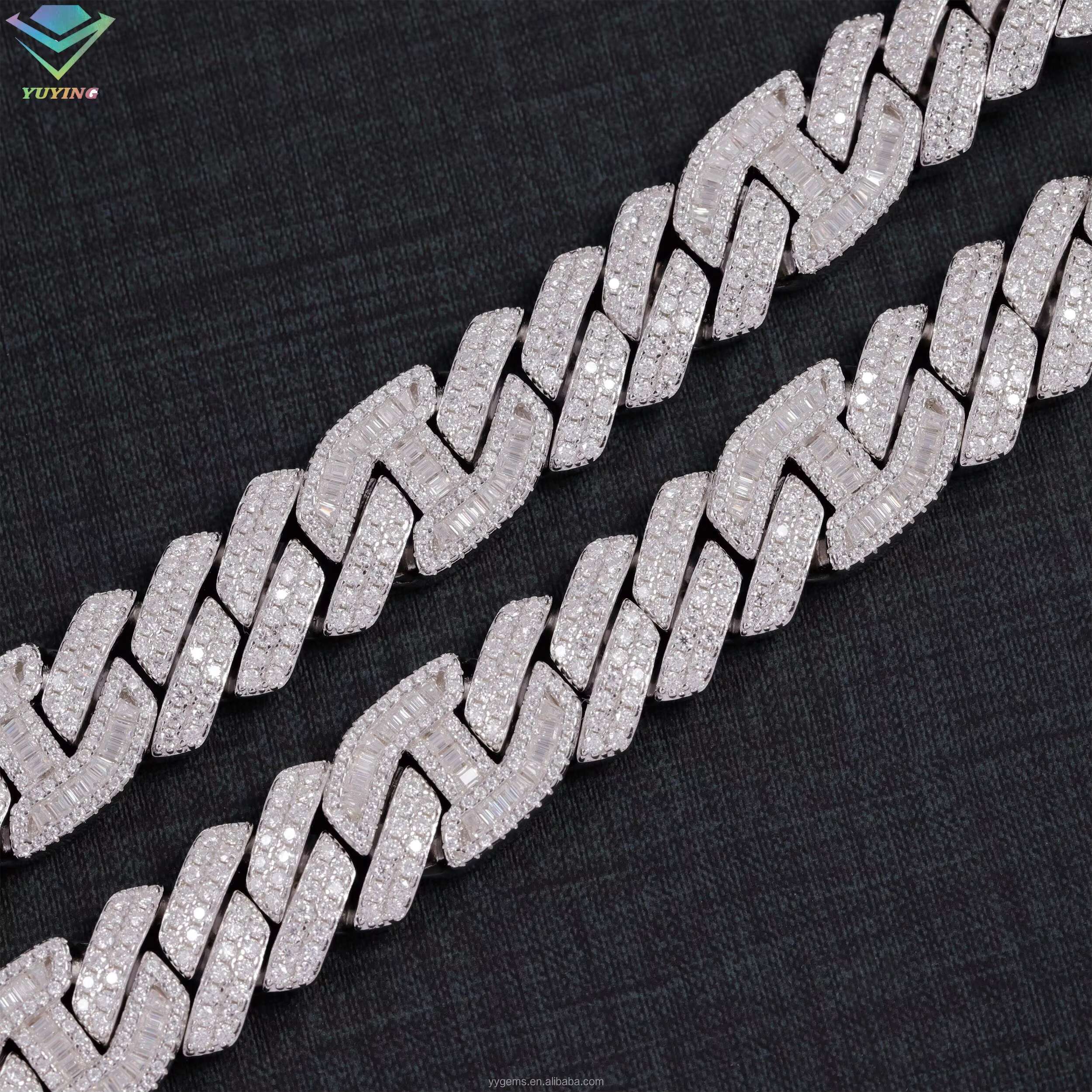 VVS Moissanite Iced Chain for Men 15mm Wide 925 Solid Silver Gold Plated Rapper Necklace Iced Out Diamond Cuban Link Chain