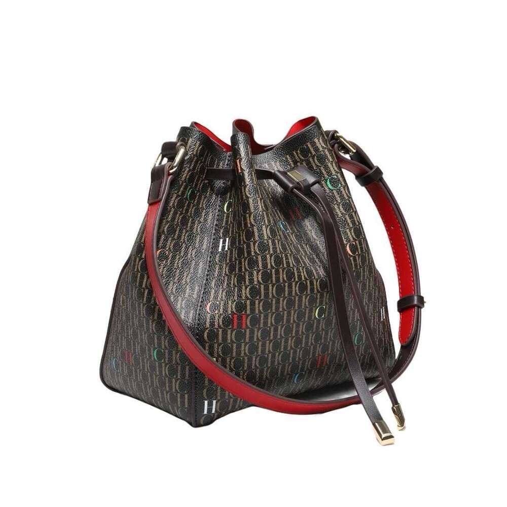 Colorful Letter Printing Fashion Simple Women's Shoulder Drawstring Tie Mouth Opening Design Bucket Bag