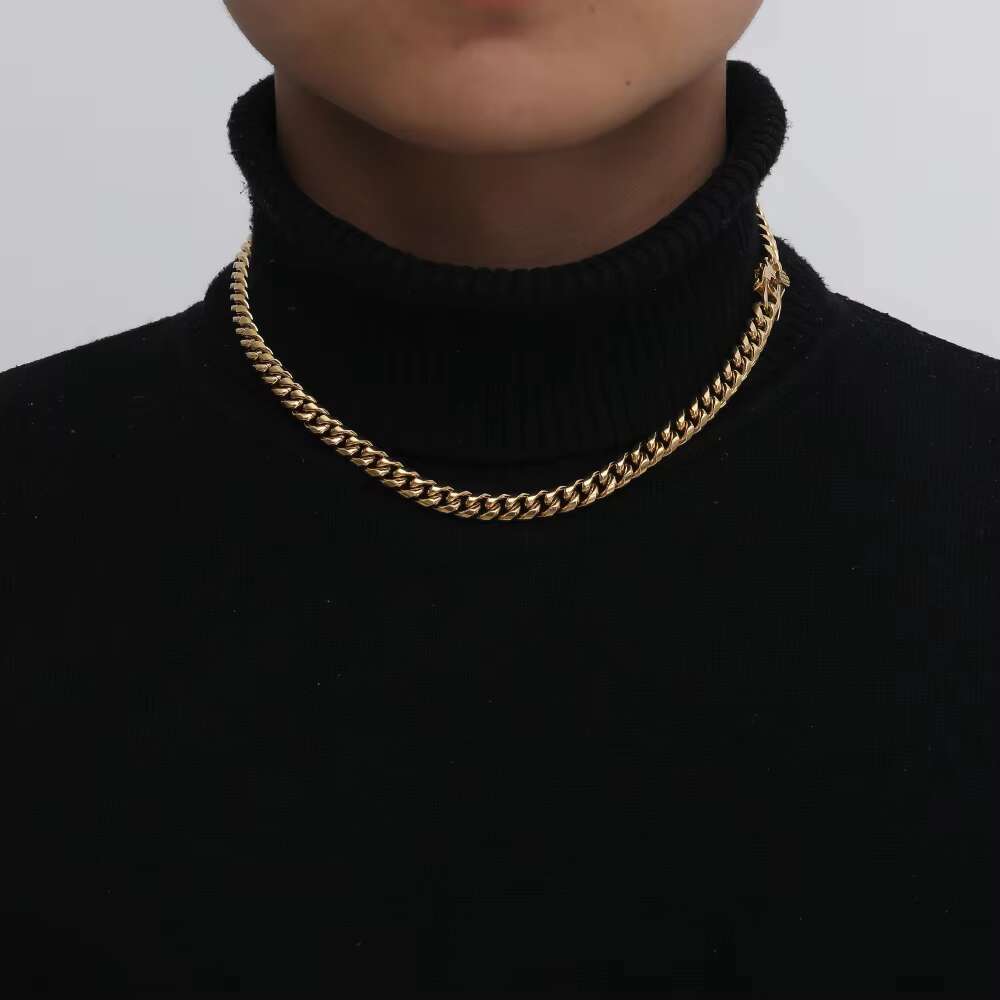 SC003 8mm Stainless Steel Cuban Link Chain Hip Hop Chain Necklace