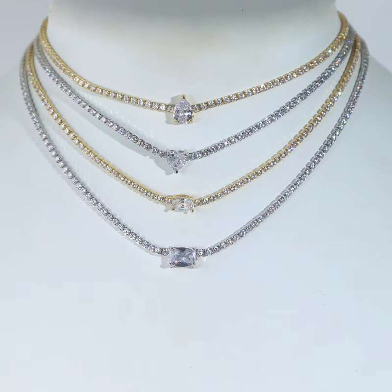 Bling Silver Plated Fashion Fine Women Jewelry Micro Pave CZ Oval Zirconia Tennis Chain Necklace