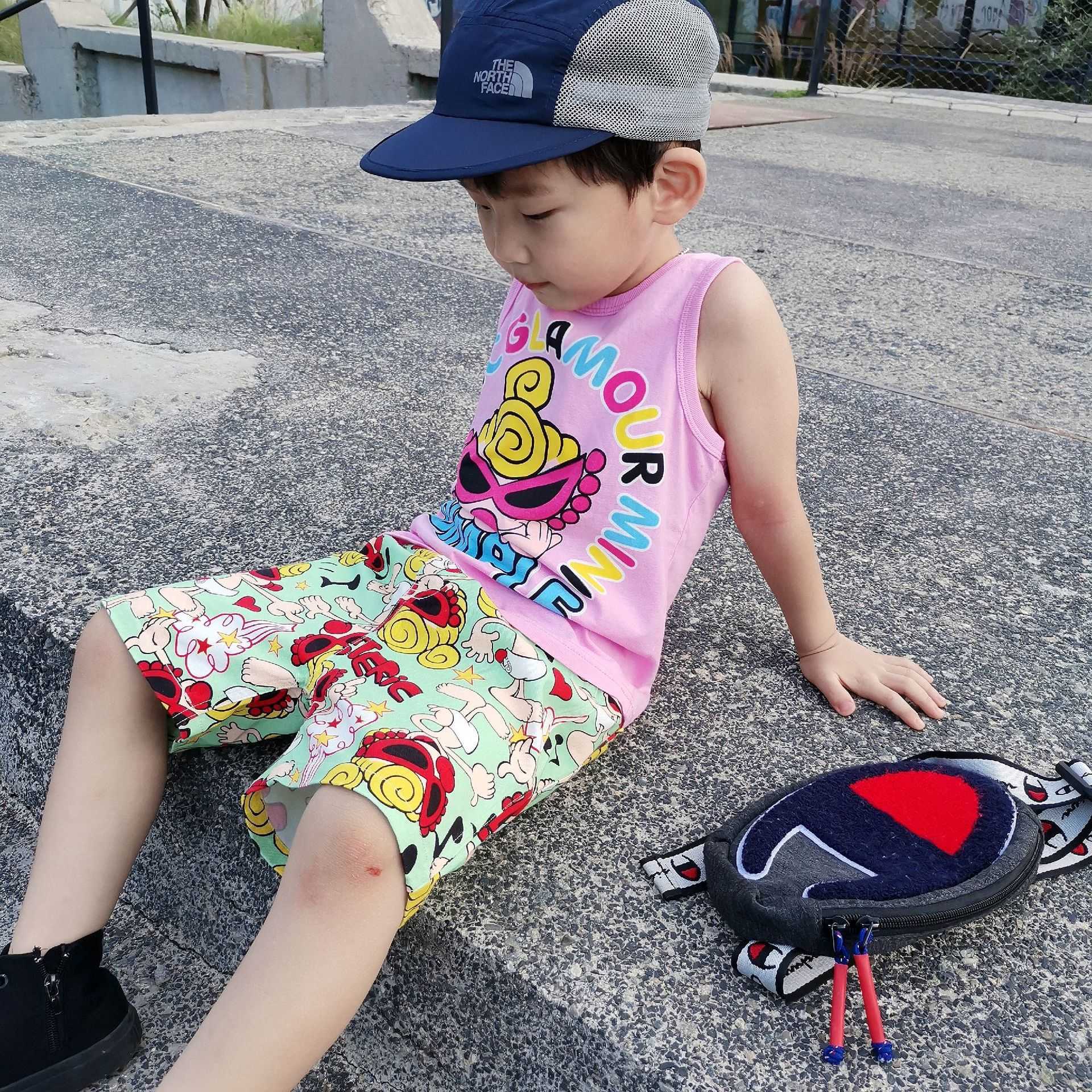 Childrens Casual Shorts Summer New Style Mens and Womens Cotton Five Quarter Pants Cartoon Full Print Trendy Shorts Dance Shorts Y250430Q3A1