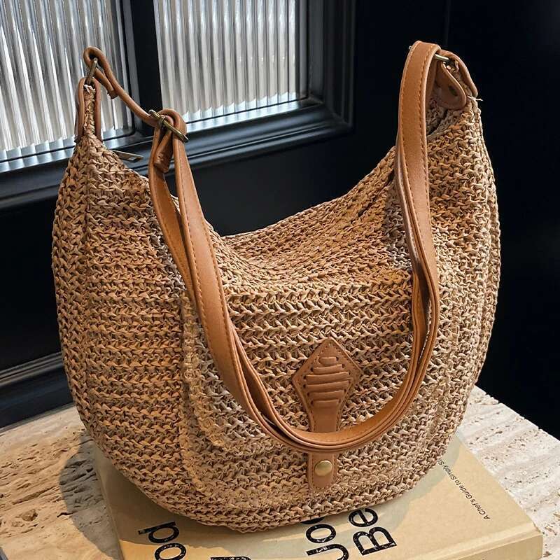 Leisure High-Capacity Seaside Beach Vacation Grass For Women's 2024 New Versatile Crossbody Woven Shoulder Bag