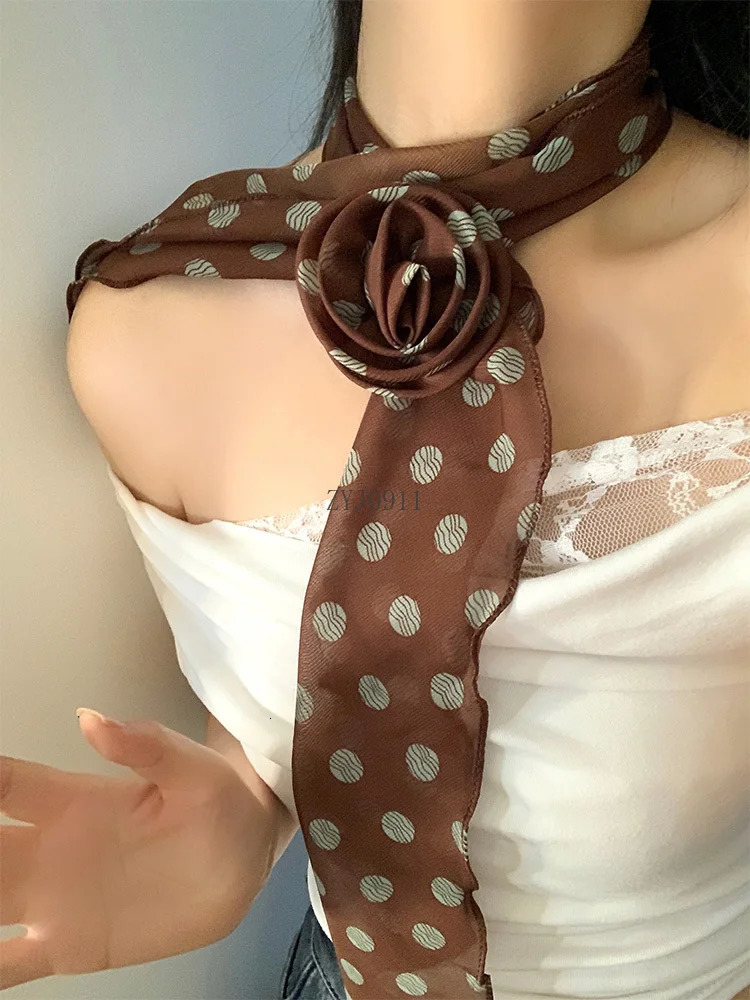 Detachable Rose Dot Silk Scarf Womens Neck Scarf Fashion Fine Stripe Neck Accessories 250430