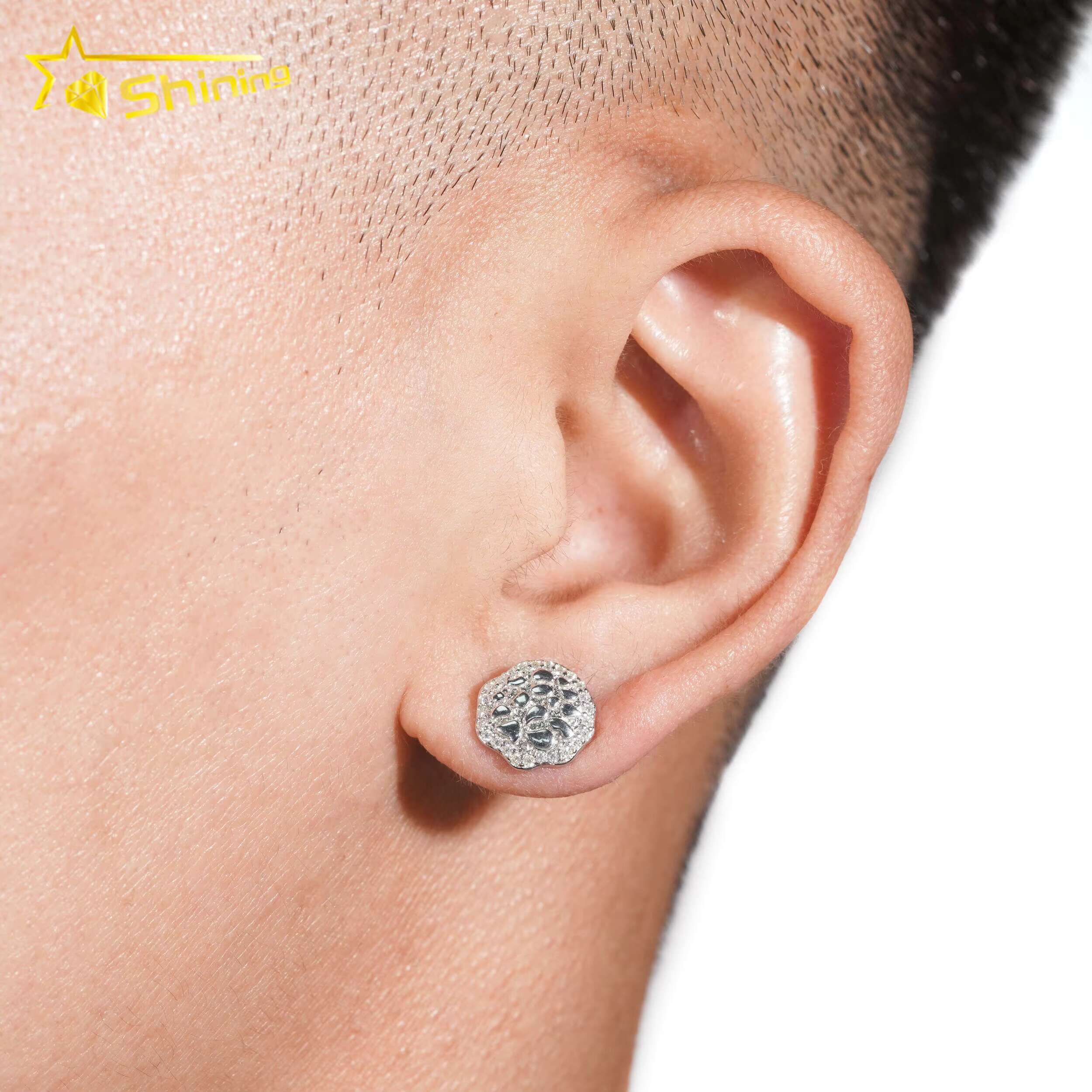 Best Selling Fine Jewelry Men Diamond Hip Hop Earrings Sterling Silver 925 Iced Out VVS Moissanite Stud Earrings