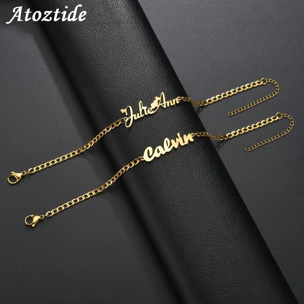 Atoz Custom Personalized Name Bracelet Stainless Steel Charms Handmade Cuban Chain Engraved Handwriting NK Bangle Gift 250430