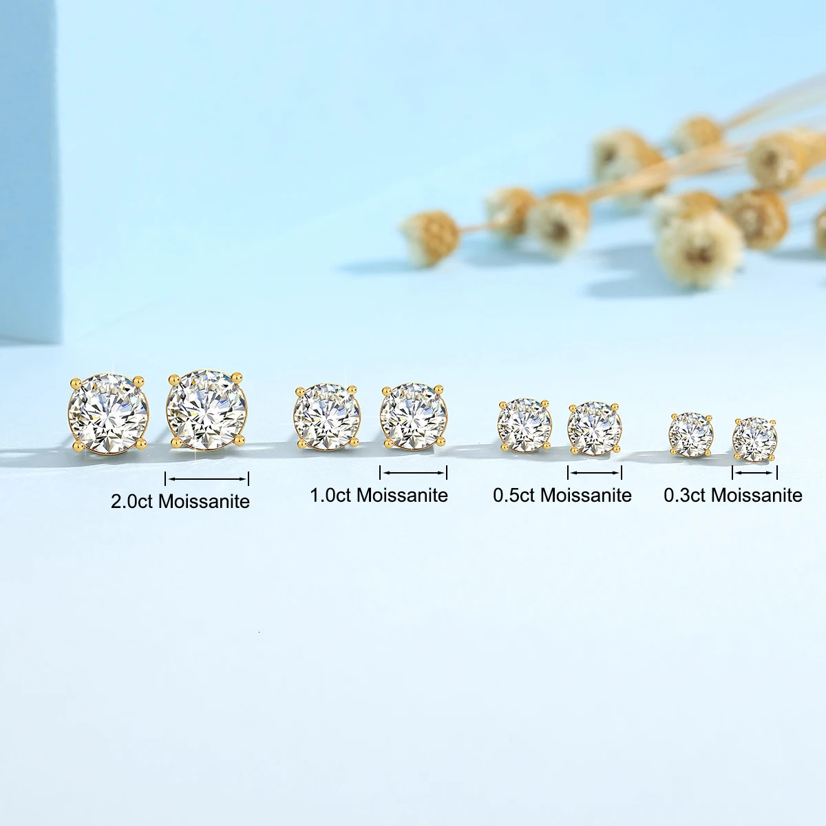 Szjinao 18K Yellow Gold 2CT Stud Earrings Brilliant Cutting Diamond Earrings D VVS for Women Wedding Fine Jewelry 250420
