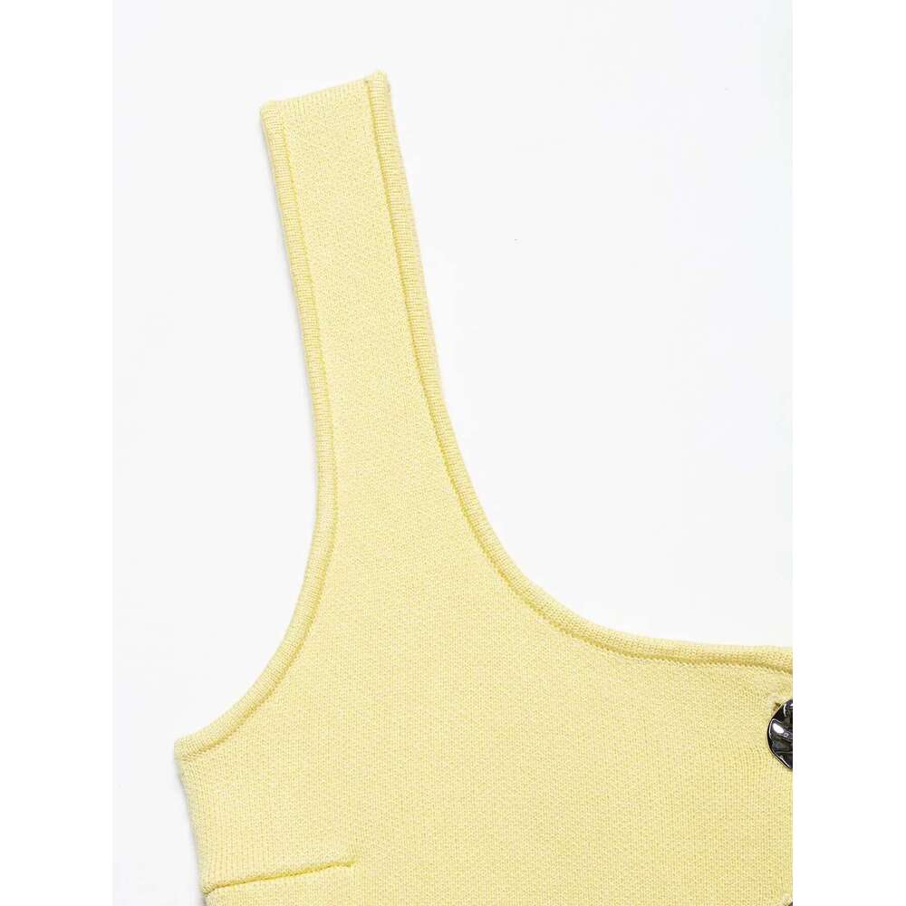 Zevity Women Basic Square Collar Knitting Sling Blouse Female Chic Sleeveless Buttons Design Vest Shirt Blusas Crop Tops Ls9040