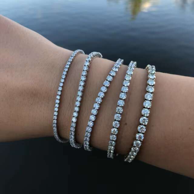 Moissanite Silver Jewelry Tennis Bracelet 4mm Round Cut Moissanite 18K Plated White Gold Women Diamond Tennis Bracelet