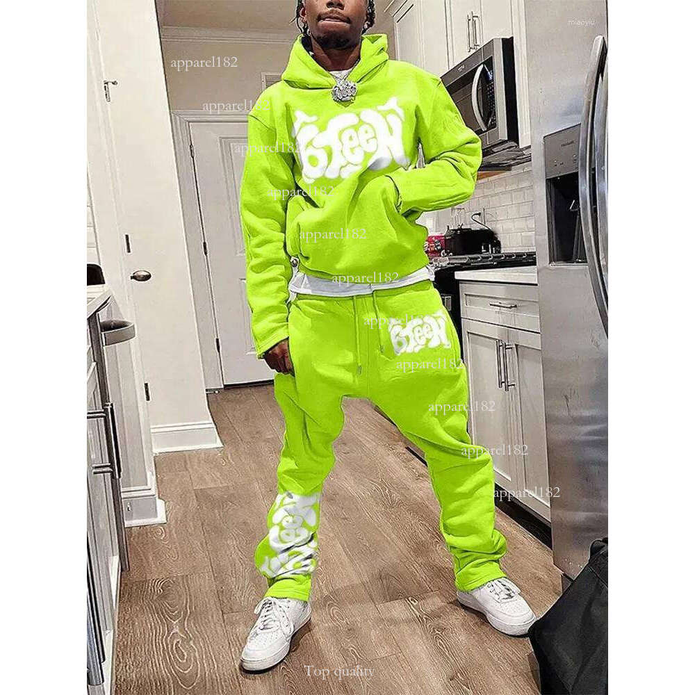 Men sportswear Fashion Trend Sports Suit Men's Tracksuit Printed Hoodie Bell Pants Suit Two-piece Y2k Street Sports Hooded Sweatshirt Straight Trousers Fashion 2