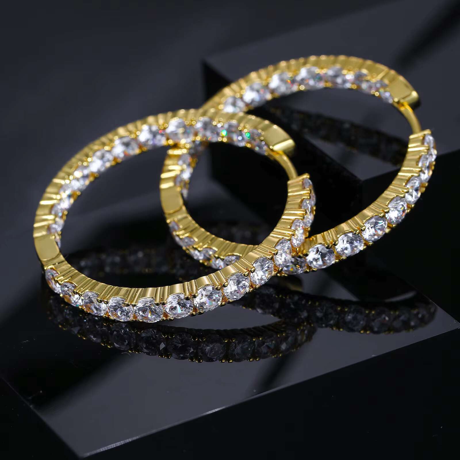 Fashion Party Jewelry White Gold Plated 925 Sterling Silver 3.5mm VVS Moissanite Diamond Big Hoop Earrings for Women