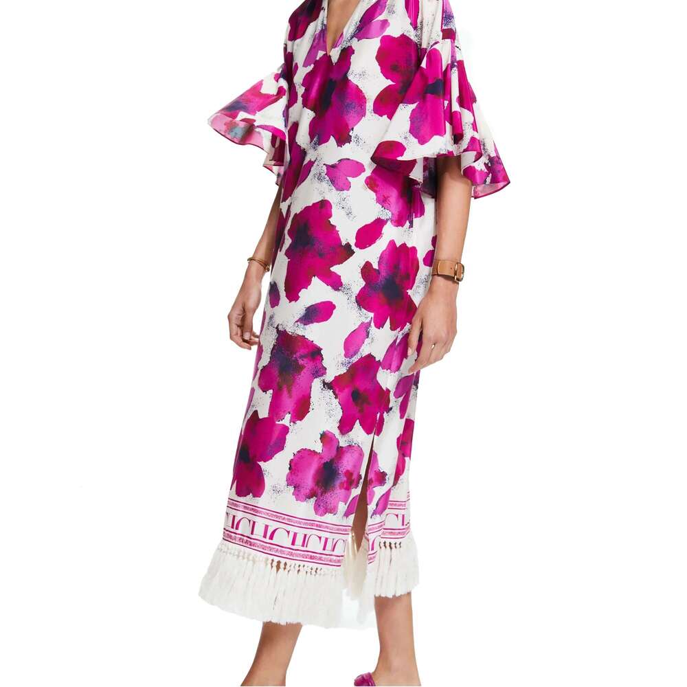 CHCH 2024 Elegant Flower Maxi Dress Lady Fashion V-Neck High Waist Dresses Women Chic Street Robes