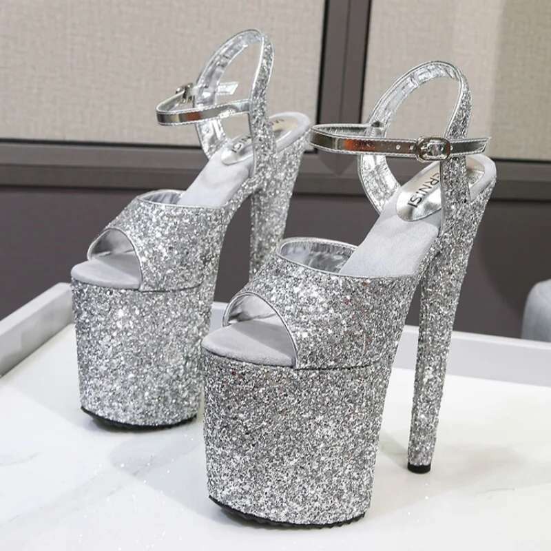 Designer Sexy Open High Heels Sparkling Sequined Women Platform Buckle Sandals Party Nightclub Shoes