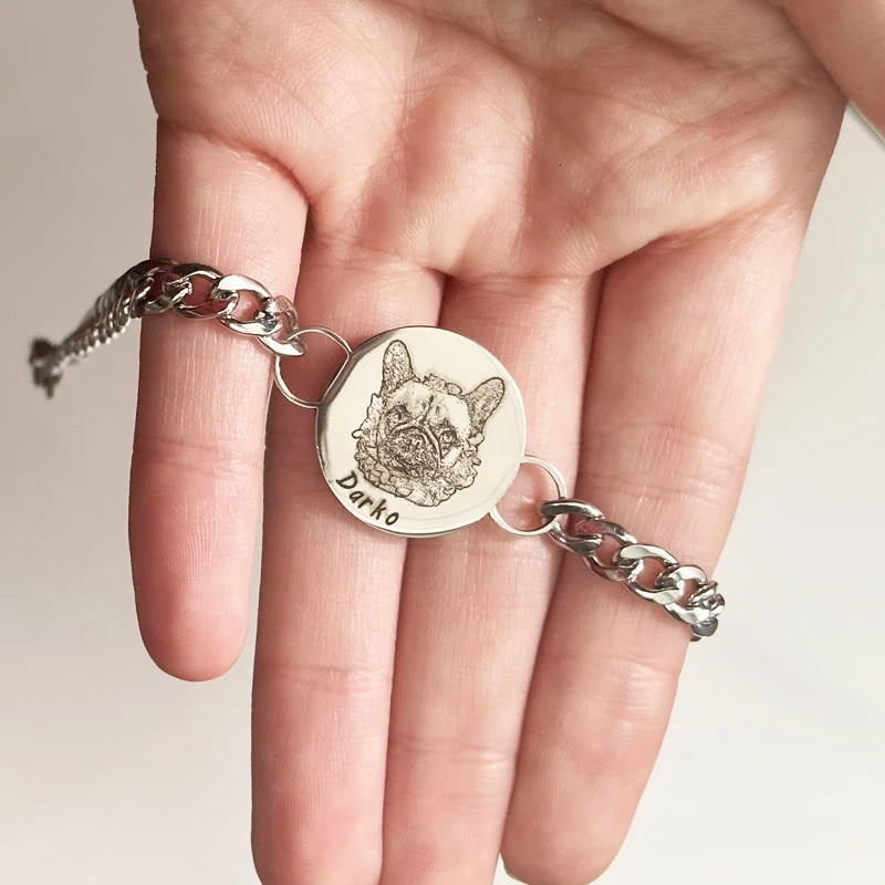 Custom Pet Portrait Cuban Link Bracelet For Women Personalized Dog Po Stainless Steel Pet Owner Lover Bracelet Gift Jewelry 250430