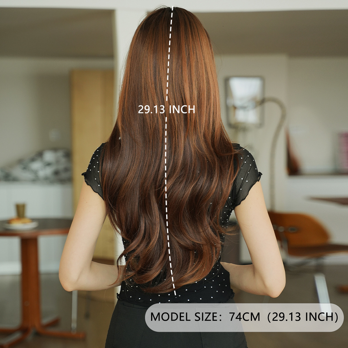 and Japanese Korean wigs sweet orange tea brown womens long hair high level mid split wig full head small lace wig headband