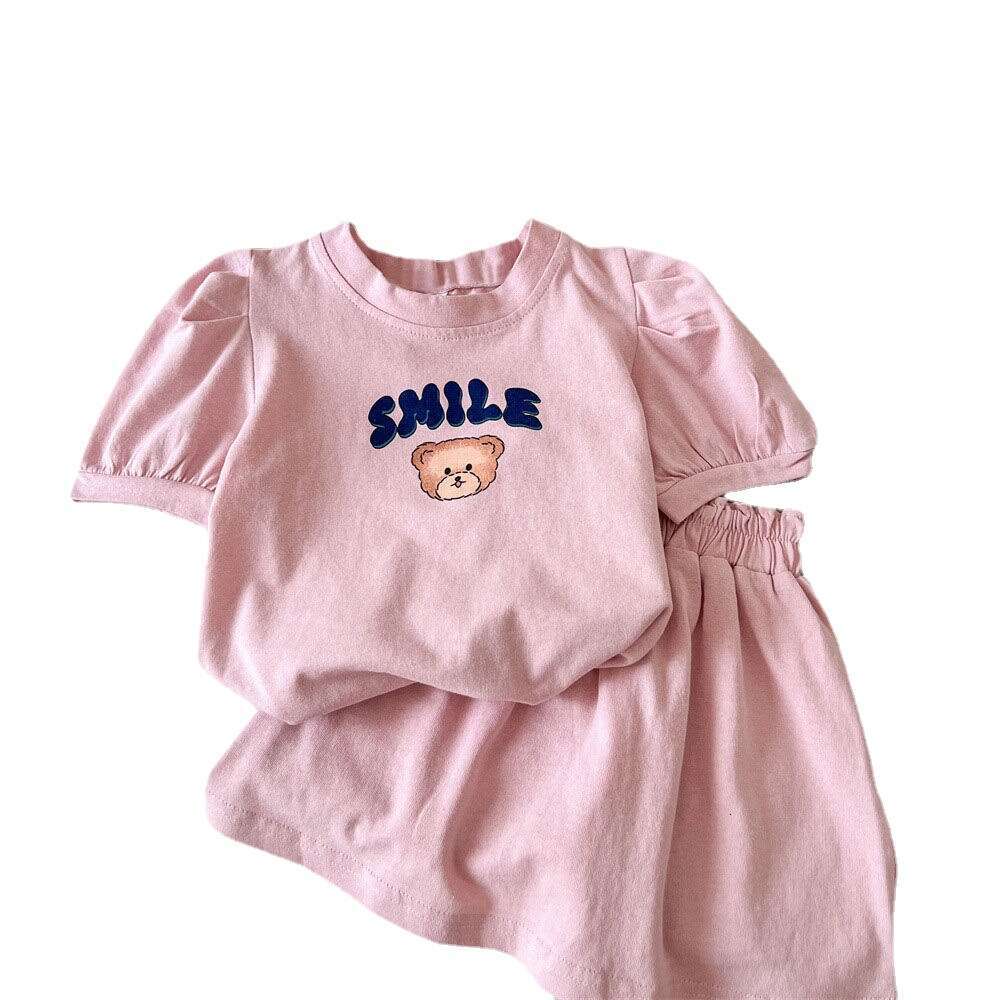Korean Version Girl's Ins Children's Printed Short Sleeved T-Shirt Half Skirt Two-Piece Set Baby Fashionable Summer Clothing