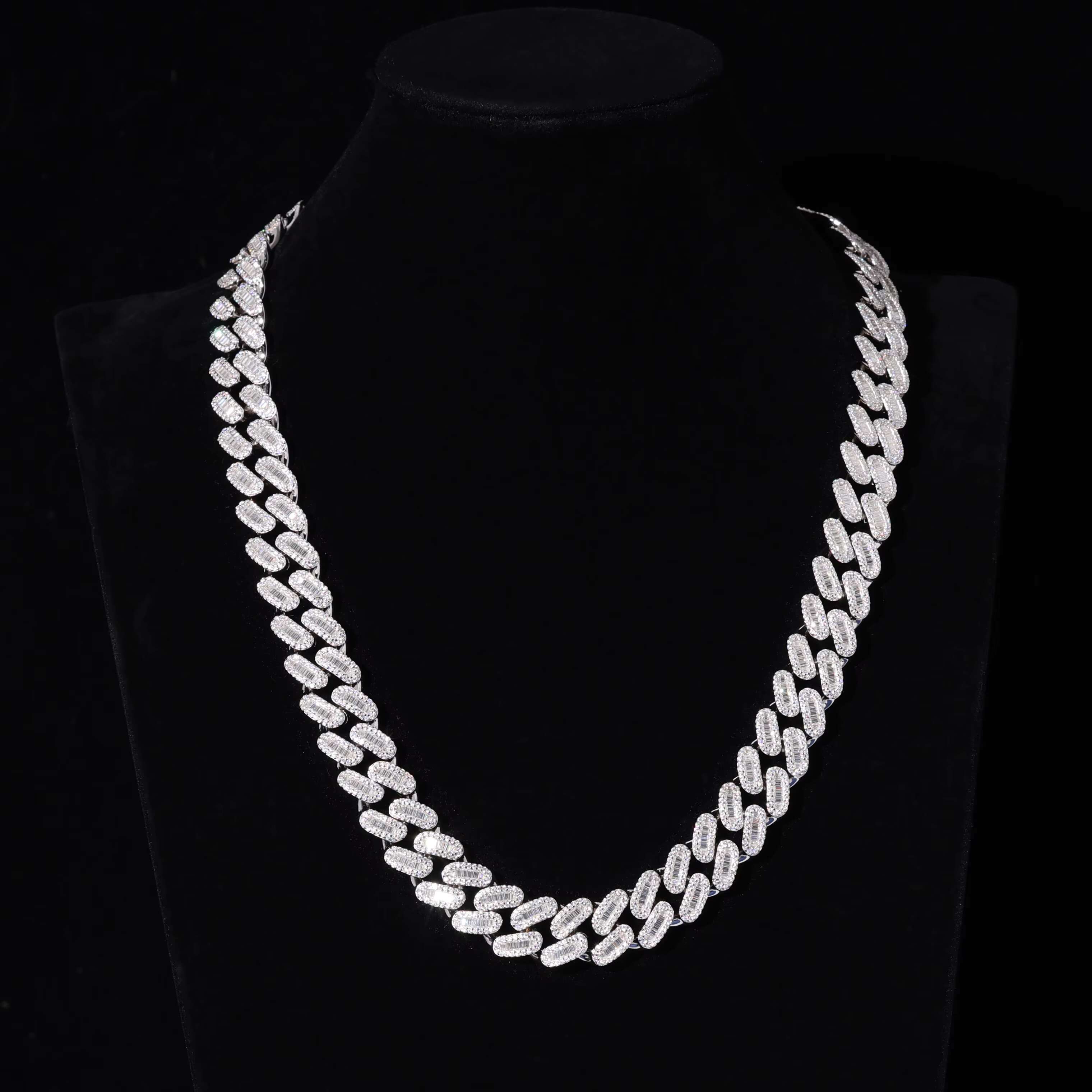 New High Quality T Baguette VVS D Moissanite Cuban Link Chain Iced Out Bling 925 Sterling Silver Necklace Jewelry for Men