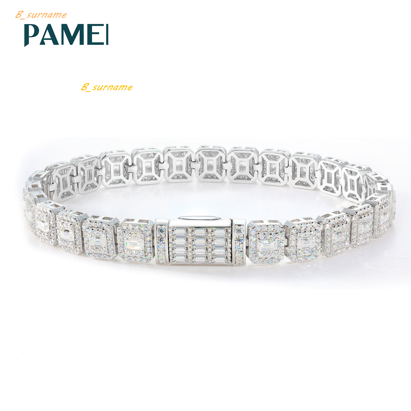 New Arrival 7.5mm Moissanite Tennis Bracelet White Gold Plated 925 Sterling Silver VVS Baguette Diamond Women Luxury Jewelry