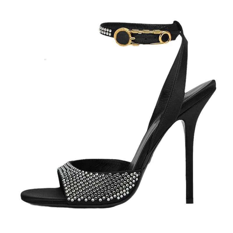Summer new rhinestone buckle with open-toe sexy sandals thin high-heeled banquet dress customized large-size women's shoes