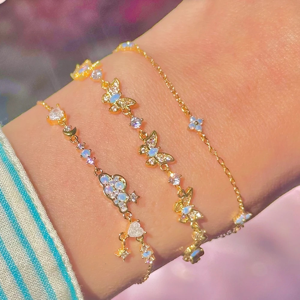 Fashion Y2K Exquisite Sweet Pink Zircon Bow Knot Love Chain Bracelet Womens Party Birthday Jewelry Gift 250428