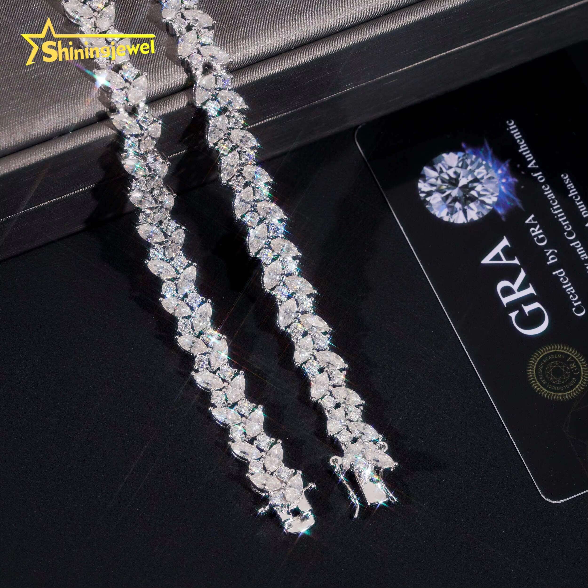 Iced Out 925 Silver Marquise Cut Moissanite Bracelet Pass Diamond Tester Women Fine Jewelry VVS Moissanite Tennis Bracelet