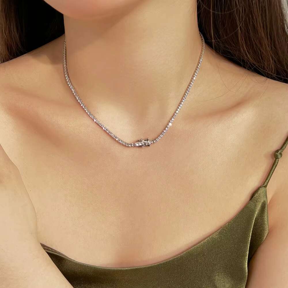 Tennis Chain 18K Gold Plated Cubic Zirconia Necklace Set Pendant Diamond Chain S925 Sterling Silver Tennis Necklaces for Women