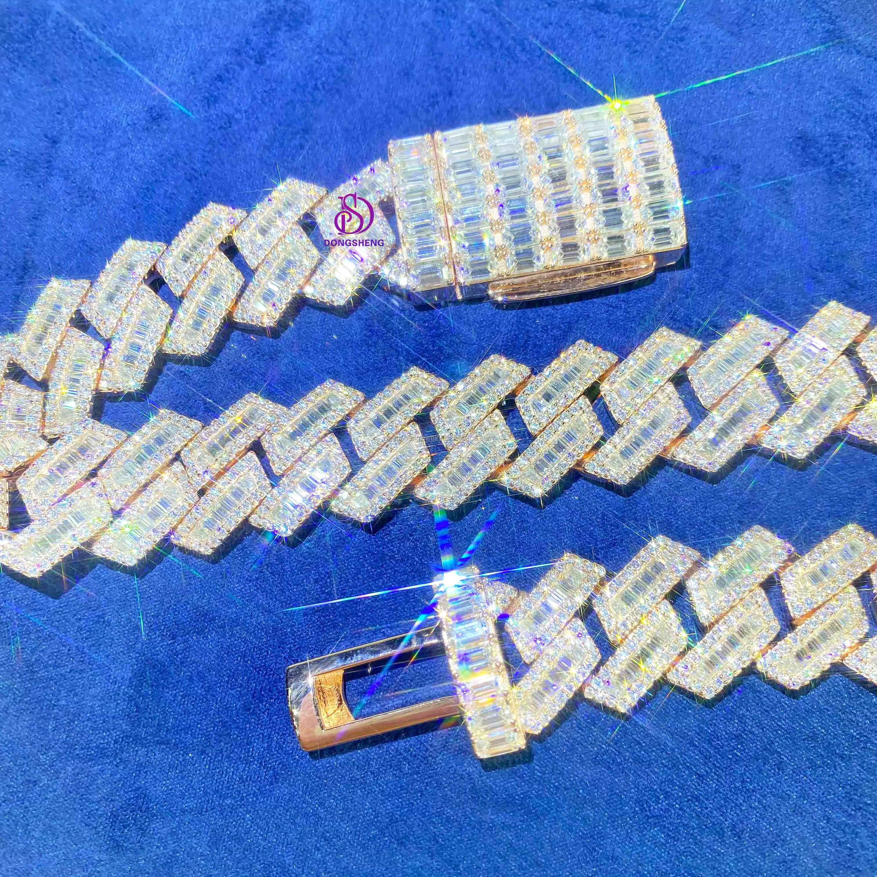 15mm Customization Hip Hop Cuban Link Necklace White Gold Plated Iced Out Moissanite Diamond Cuban Chain
