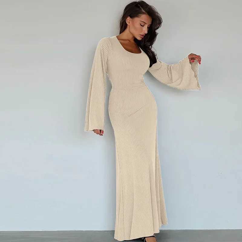 Loose U-neck shoulder strap long sleeved dress new fashion womens clothing autumn season cross-border style elegant silhouette W250430