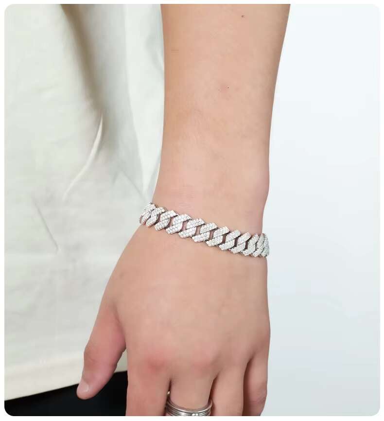 YSYH Jewelry Luxury Hip Hop 21cm Iced Out Sterling Silver Men Chain Moissanite Cuban Link Bracelet