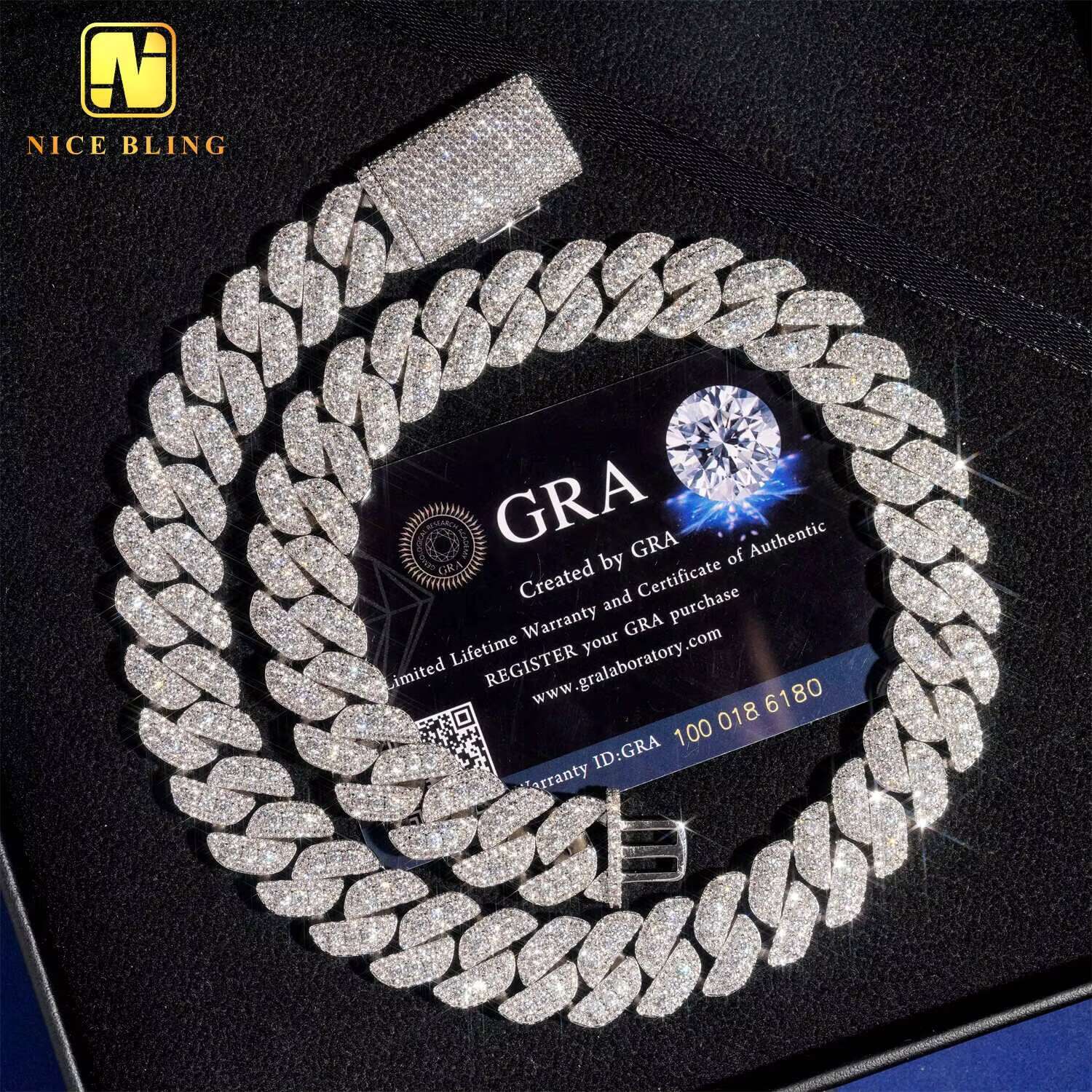 Wholesale Luxury Hip Hop Jewelry Necklace Iced Out Lab Diamond Moissanite Silver Cuban Link Chain
