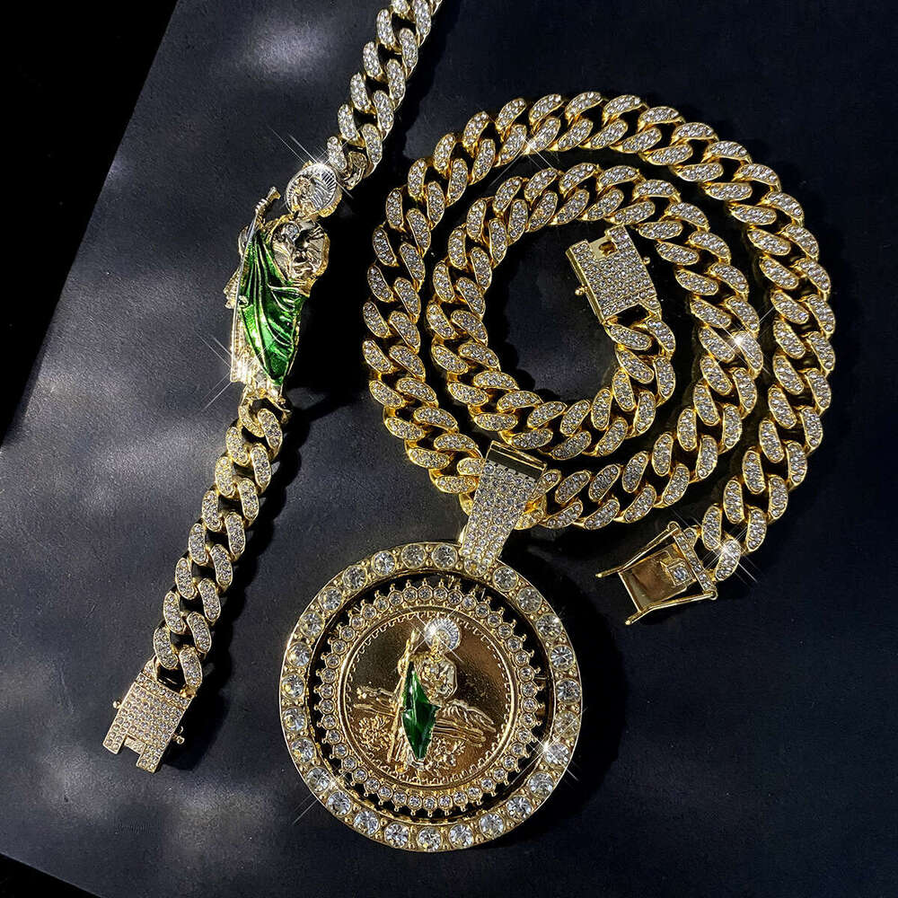 New Hip Hop Trendy Men's And Women's Dia Rotating Religious Saint Jude Statue Pendant Cuban Chain Necklace