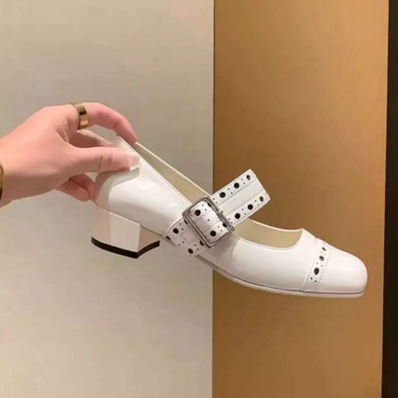 Quality Women Med Toe Ankle Buckle Square High Heels Dress Party Female Mary Janes Pumps Casual Shoes