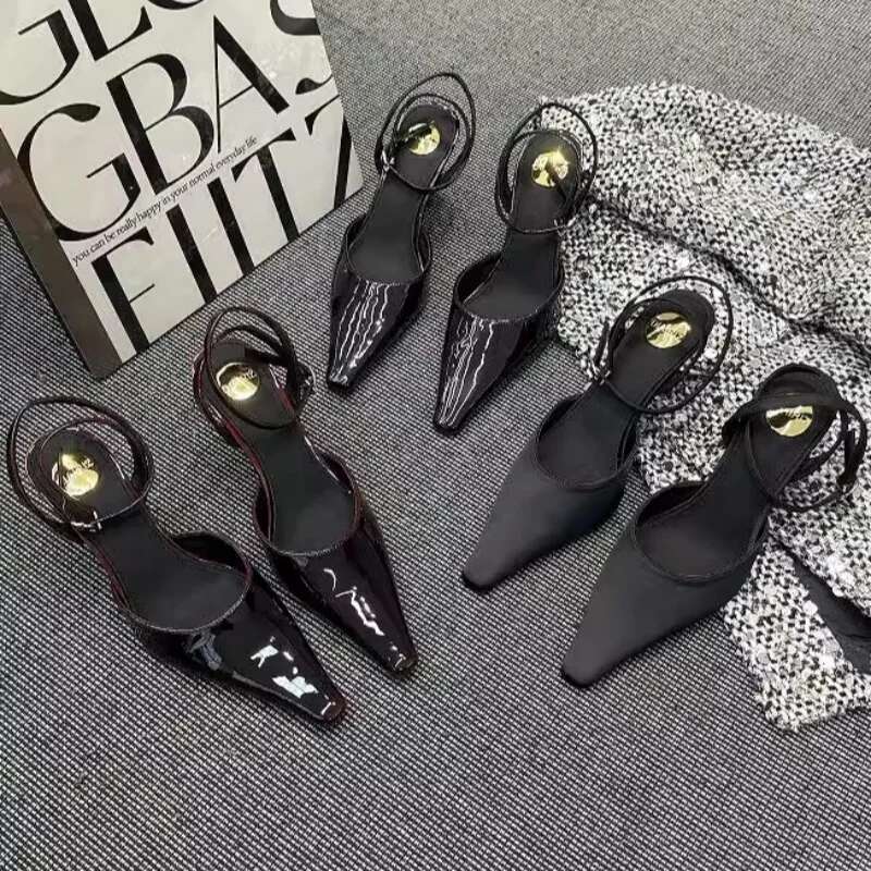 Sexy Ankle Buckle Sandals Satin Pointed Toe Solid Color Cross Strap High Heels Banquet Party Women's Shoes