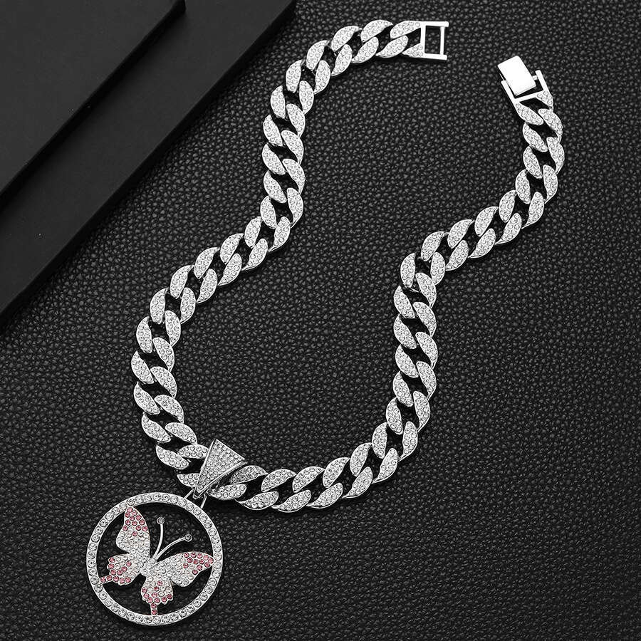 Hot Selling Hip Hop Accessories Full Dia Butterfly Pendant Fashionable Unisex Necklace