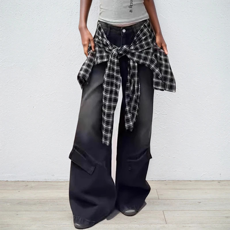 DEAT Fashion Womens Irregular Plain Waist Belt 2-piece Jeans High Waist Straight Jeans Womens Project CPG3008 250423