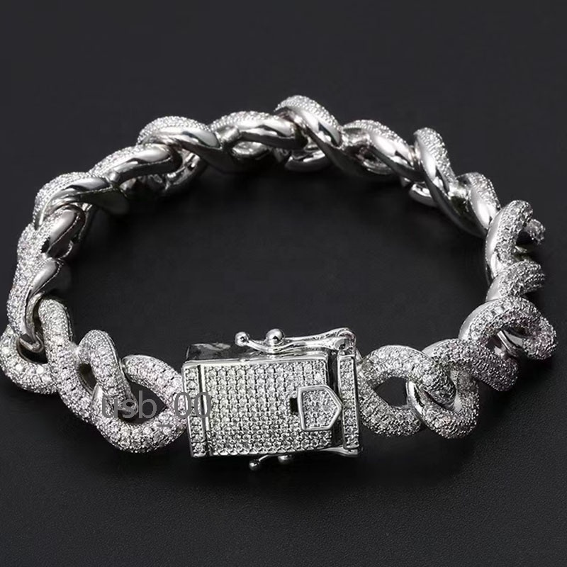 Authentic Zircon Luxury Fork Cuban Link Chain Ice Bracelet for Men Hip Hop Jewelry