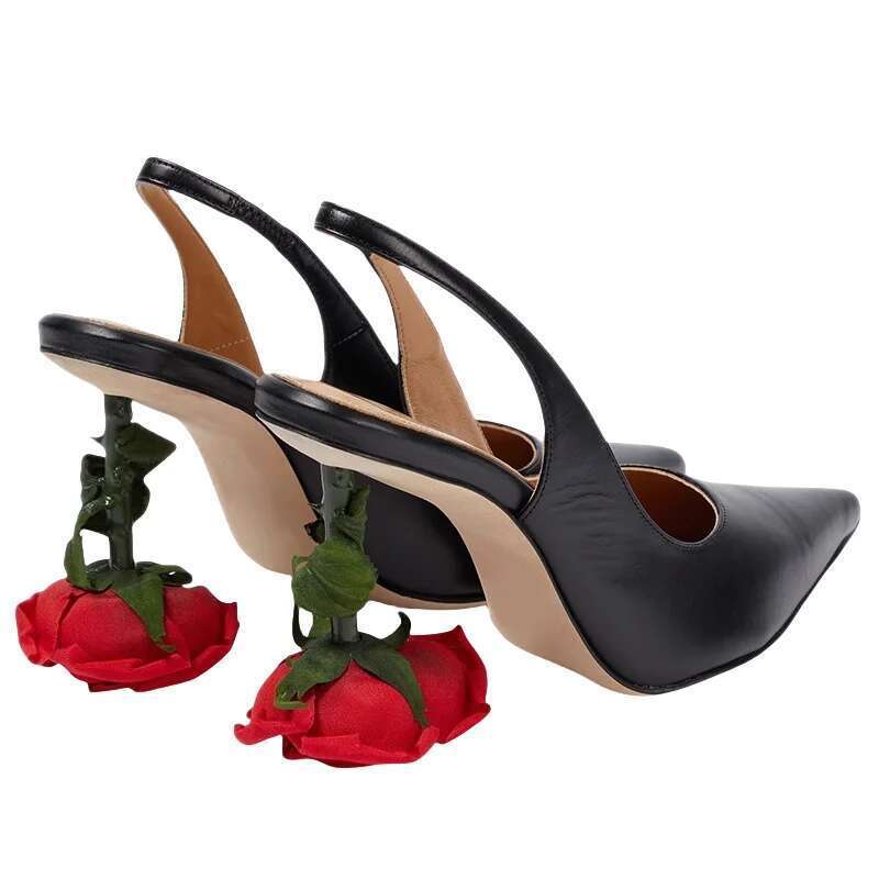 Rose Flower Exotic Women's High Heels Sexy Pointed Toe Slingback Sandals Fashion Catwalk Women Wedding Party Shoes