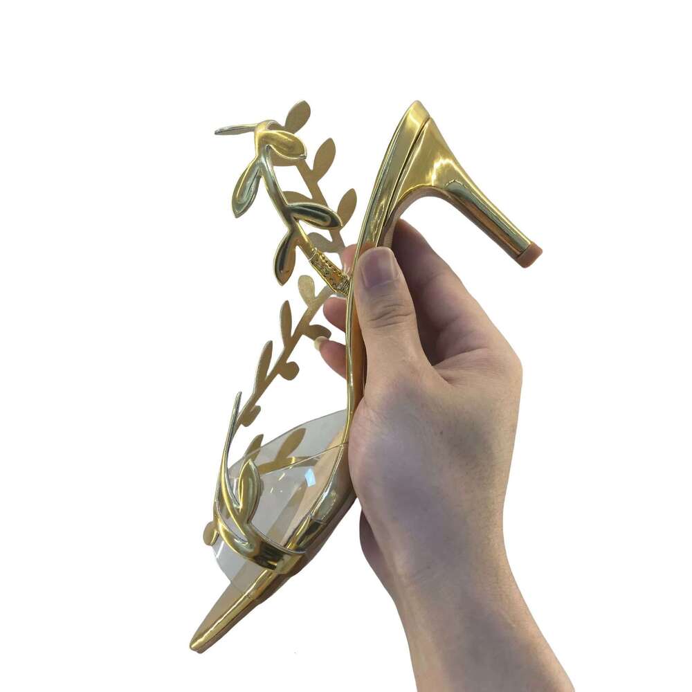 New Fashion Big Brand Stilettos Golden Branches Jade Leaves Women's Sandals Pointed Gold High Heels Versatile Comfortable Sandal