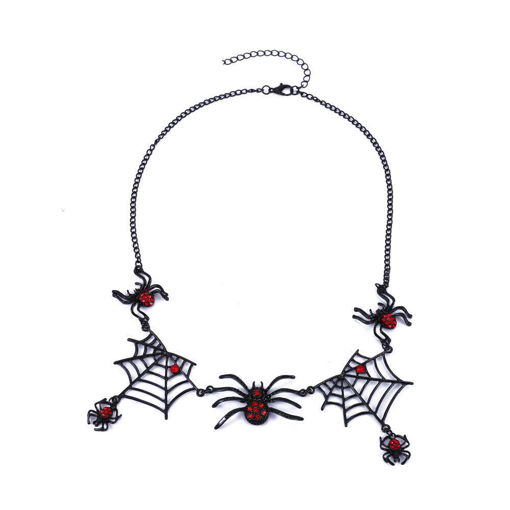 Alloy Halloween Necklace With Exaggerated Personality, Black Spider Web Collarbone Chain, Trendy And Accessories