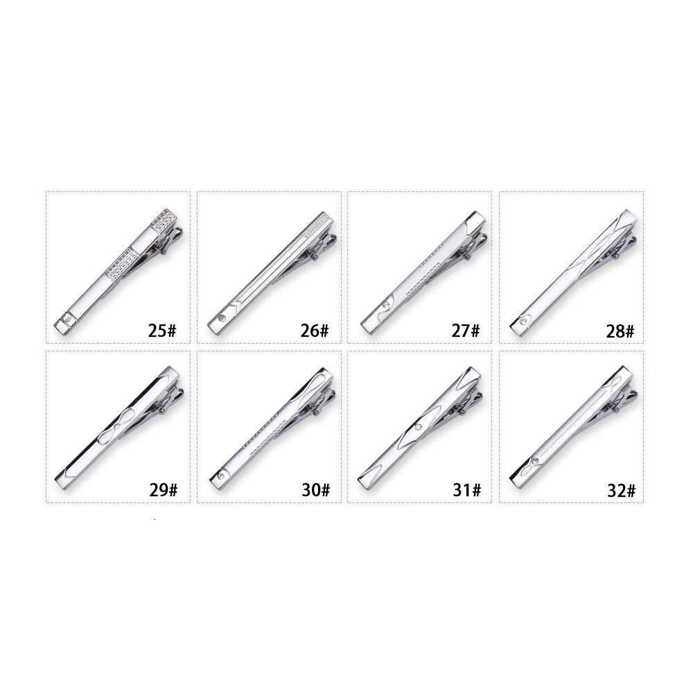 8pc Tie Clip Set Metal Silvery Color Necktie Clip For Men Wedding Gentleman Ties Bar Crystal Pin For Mens Accessories Jewelry 250430
