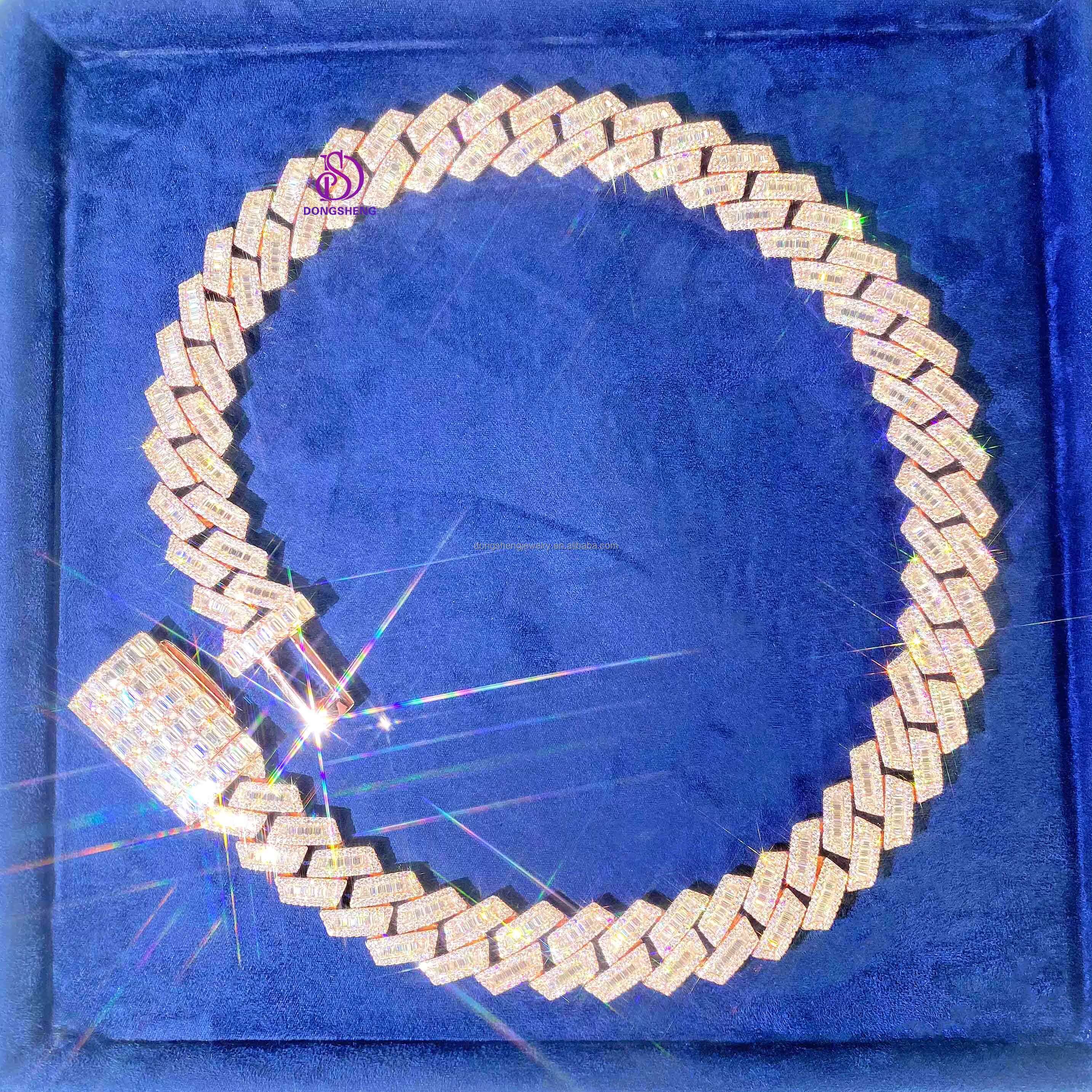 15mm Customization Hip Hop Cuban Link Necklace White Gold Plated Iced Out Moissanite Diamond Cuban Chain
