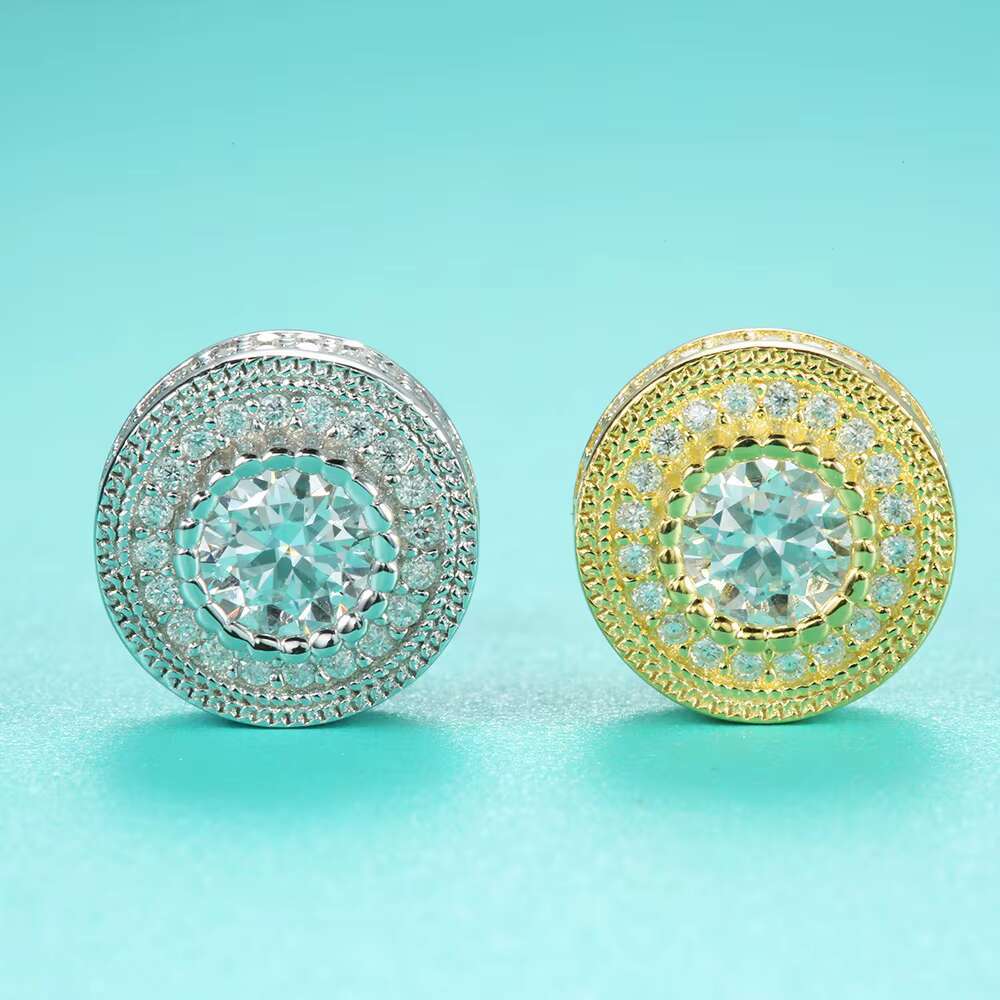 Fine Unisex Jewelry Gold Plated 925 Sterling Silver VVS Moissanite Diamond Cluster Halo Stud Earrings for Men Women