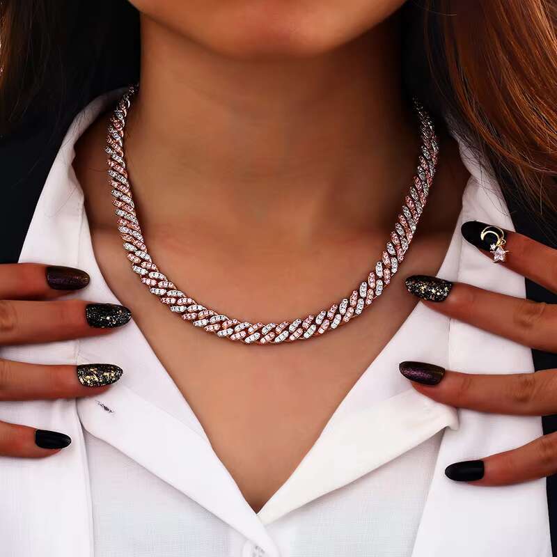 Wholesale RTS Stock 8mm 18K Gold Plated Brass Prong Set AAAAA CZ Diamond Iced Out Miami Cuban Link Chain Necklace for Men Women
