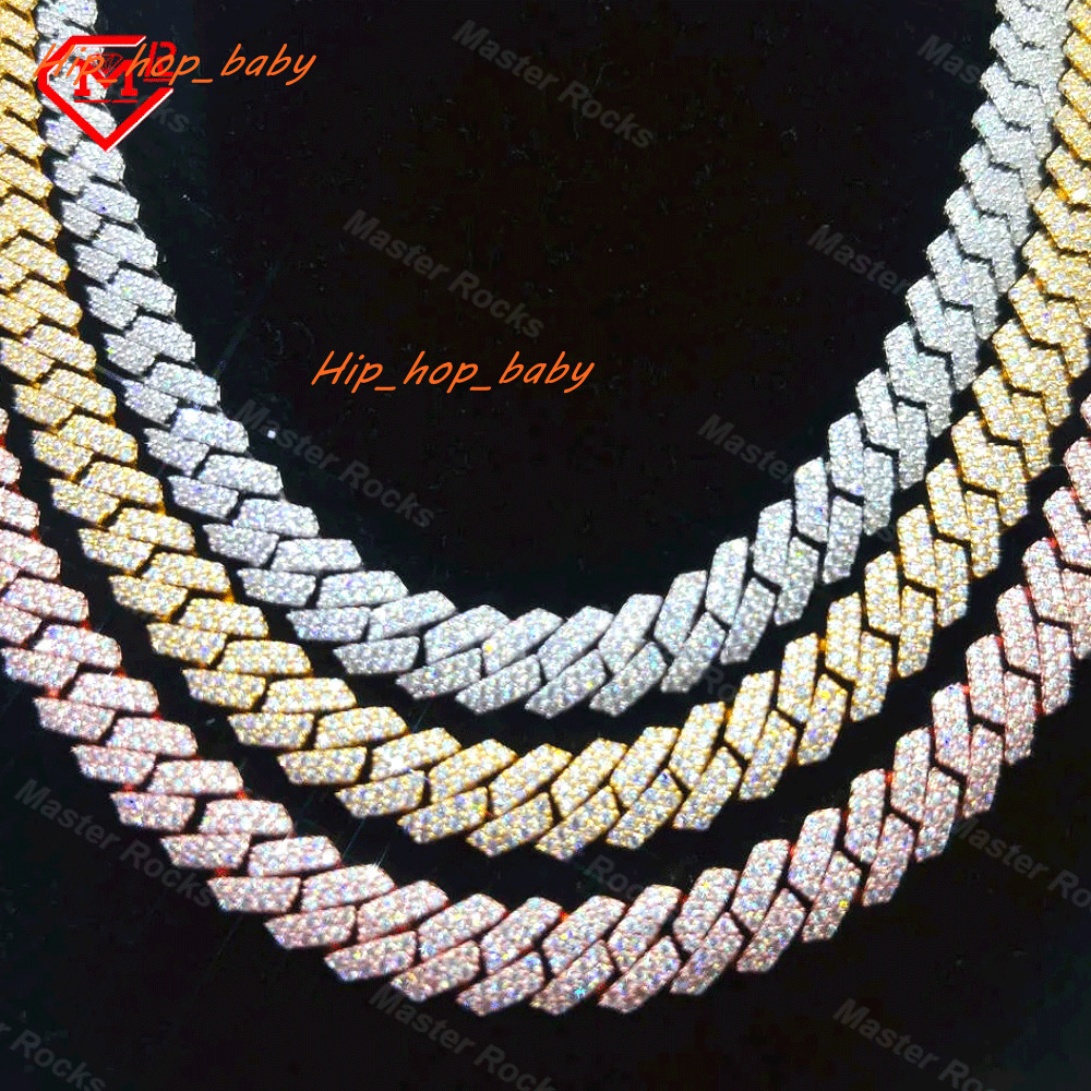 Gra Certificated Moissanite Cuban Chain 8mm 10mm 12mmm 14mm 2 Rows 925 Silver Hip Hop Moissanite Cuban Link Chain